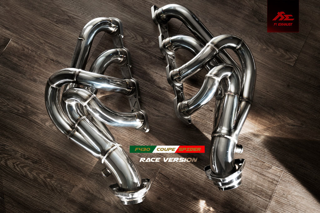 Stainless steel catless headers for Ferrari F430 Coupe / Spider Enhance performance and exhaust flow for increased horsepower and torque. Track-ready upgrade for your Ferrari F430 Coupe / Spider.