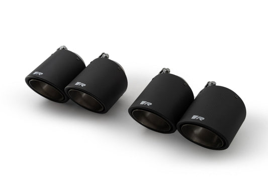 Tail pipe set L/R consisting of 4 Carbon tail pipes Ø 102 mm angled (L=145 mm), Titanium internals, with adjustable spherical clamp connection