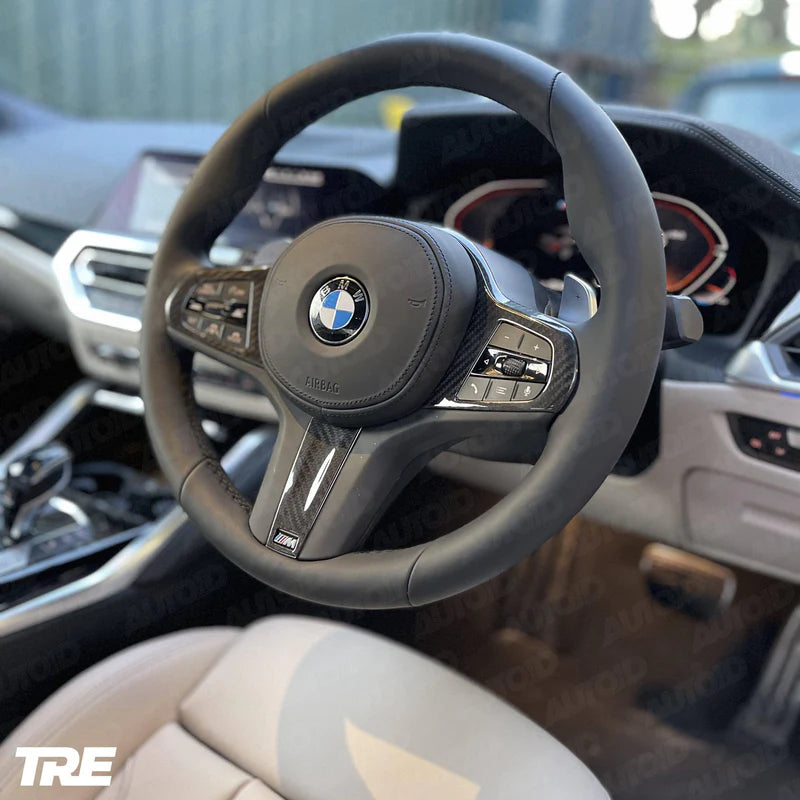 TRE PRE-PREG CARBON FIBRE STEERING WHEEL TRIM ACCENT FOR BMW M SPORT MODELS (2018 + F40 F44 G20 G21 G42 G30) - Steering