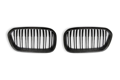 CARBON FIBRE DOUBLE SLAT KIDNEY GRILLES FOR BMW 1 SERIES (2015-2019, LCI F20 F21)