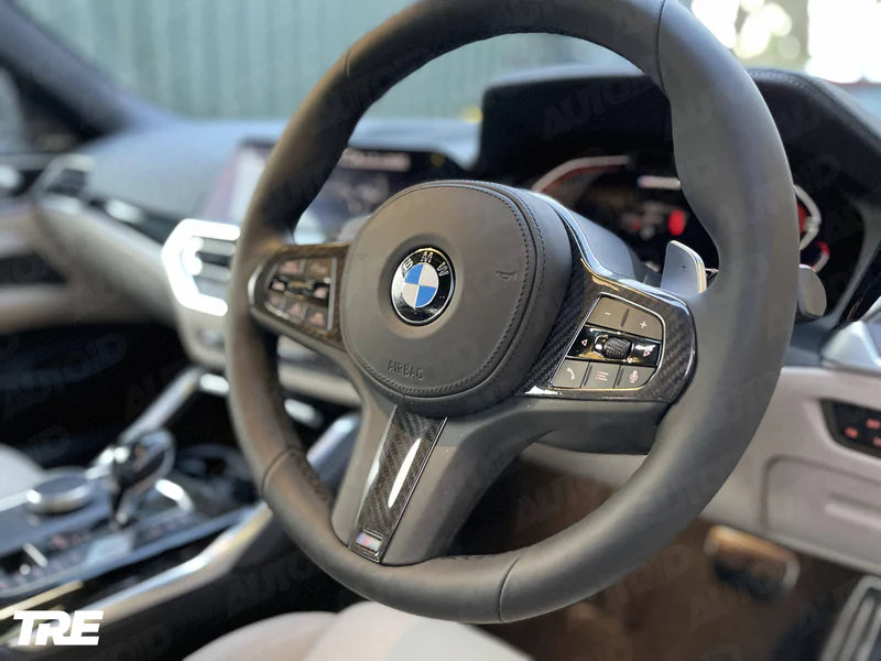 TRE PRE-PREG CARBON FIBRE STEERING WHEEL TRIM ACCENT FOR BMW M SPORT MODELS (2018 + F40 F44 G20 G21 G42 G30) - Steering