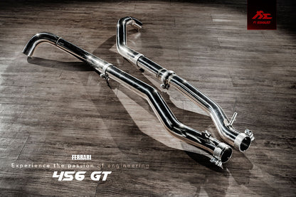 Ferrari 456 GT / M catback exhaust system with valvetronic technology for enhanced performance and sound. High-quality stainless steel construction for durability and style. Upgrade your  Ferrari 456 GT / M with our aftermarket catback exhaust for a thrilling driving experience.