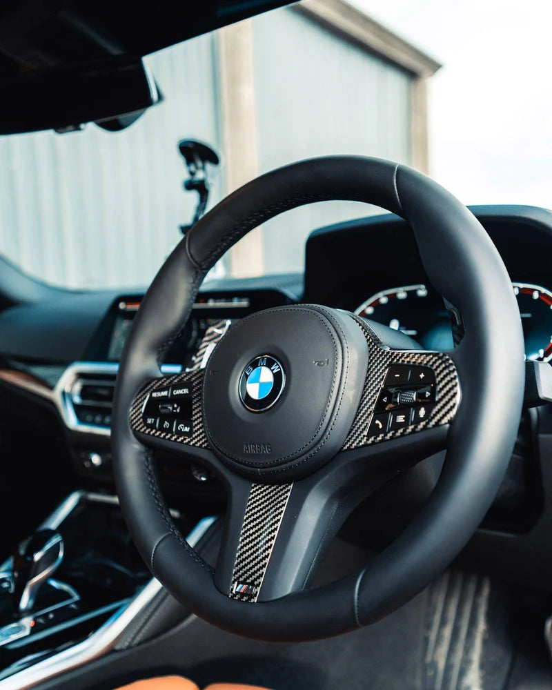 TRE PRE-PREG CARBON FIBRE STEERING WHEEL TRIM ACCENT FOR BMW M SPORT MODELS (2018 + F40 F44 G20 G21 G42 G30) - Steering