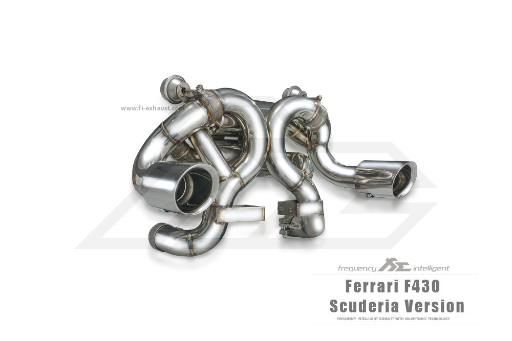 Ferrari F430 Scuderia Version  catback exhaust system with valvetronic technology for enhanced performance and sound. High-quality stainless steel construction for durability and style. Upgrade your  Ferrari F430 Scuderia Version  with our aftermarket catback exhaust for a thrilling driving experience.