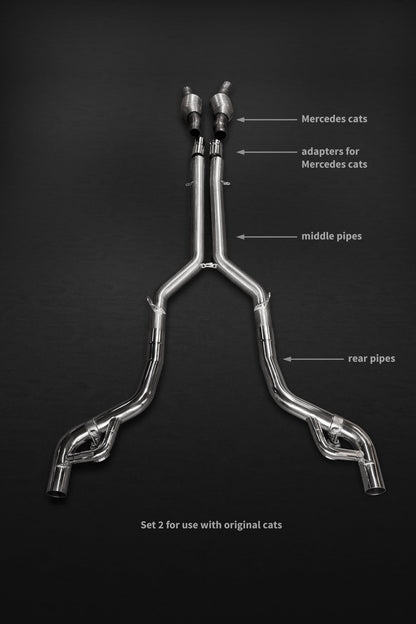 Mercedes AMG GT/S/C/R – Valved Exhaust with Mid-Pipes (incl. Cat Delete/OEM Cat Adapters) (CES3) – Set1/2
