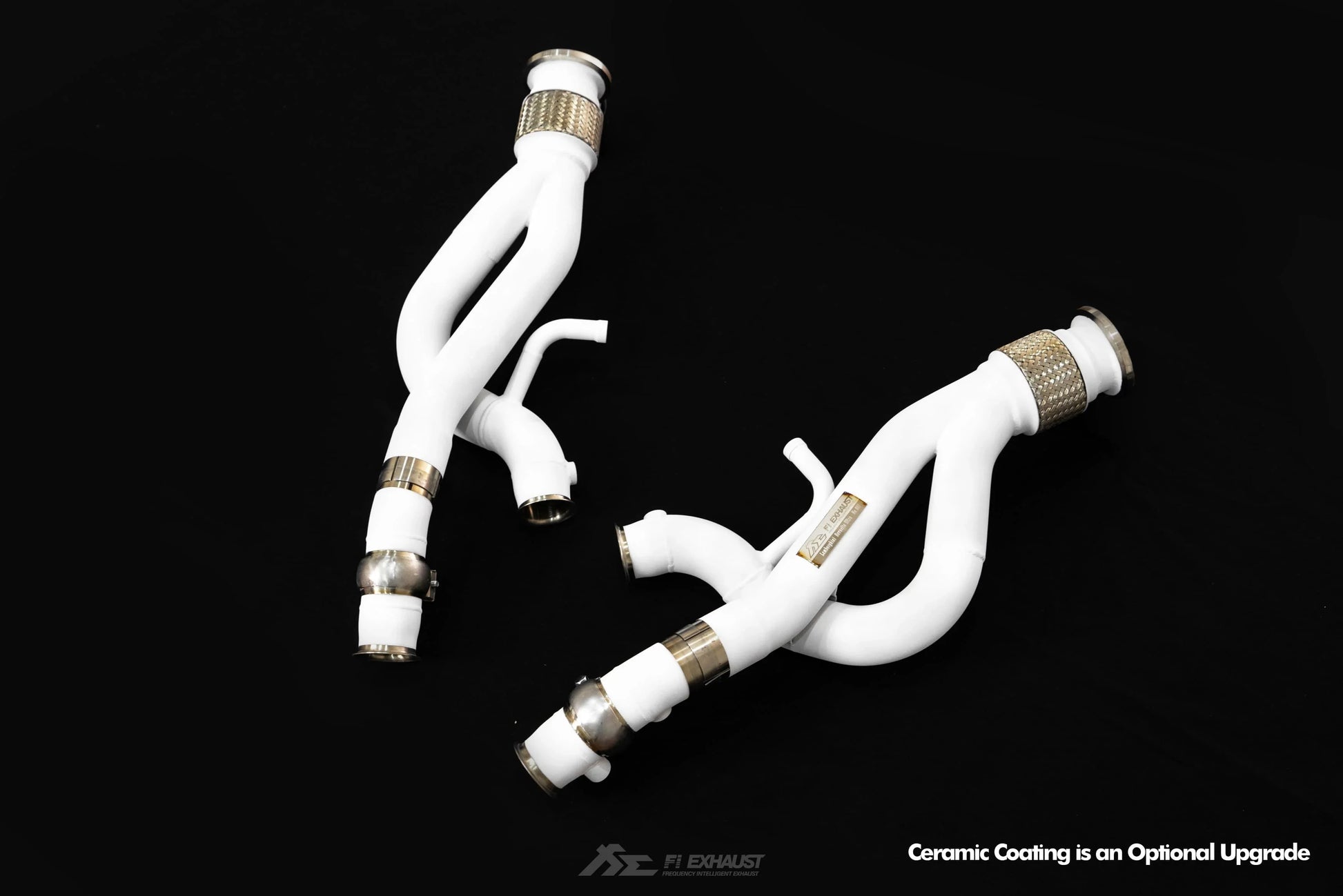 Catless downpipe for Lamborghini Revuelto, featuring advanced heat shielding to significantly reduce heat soak and protect critical engine components from thermal damage.