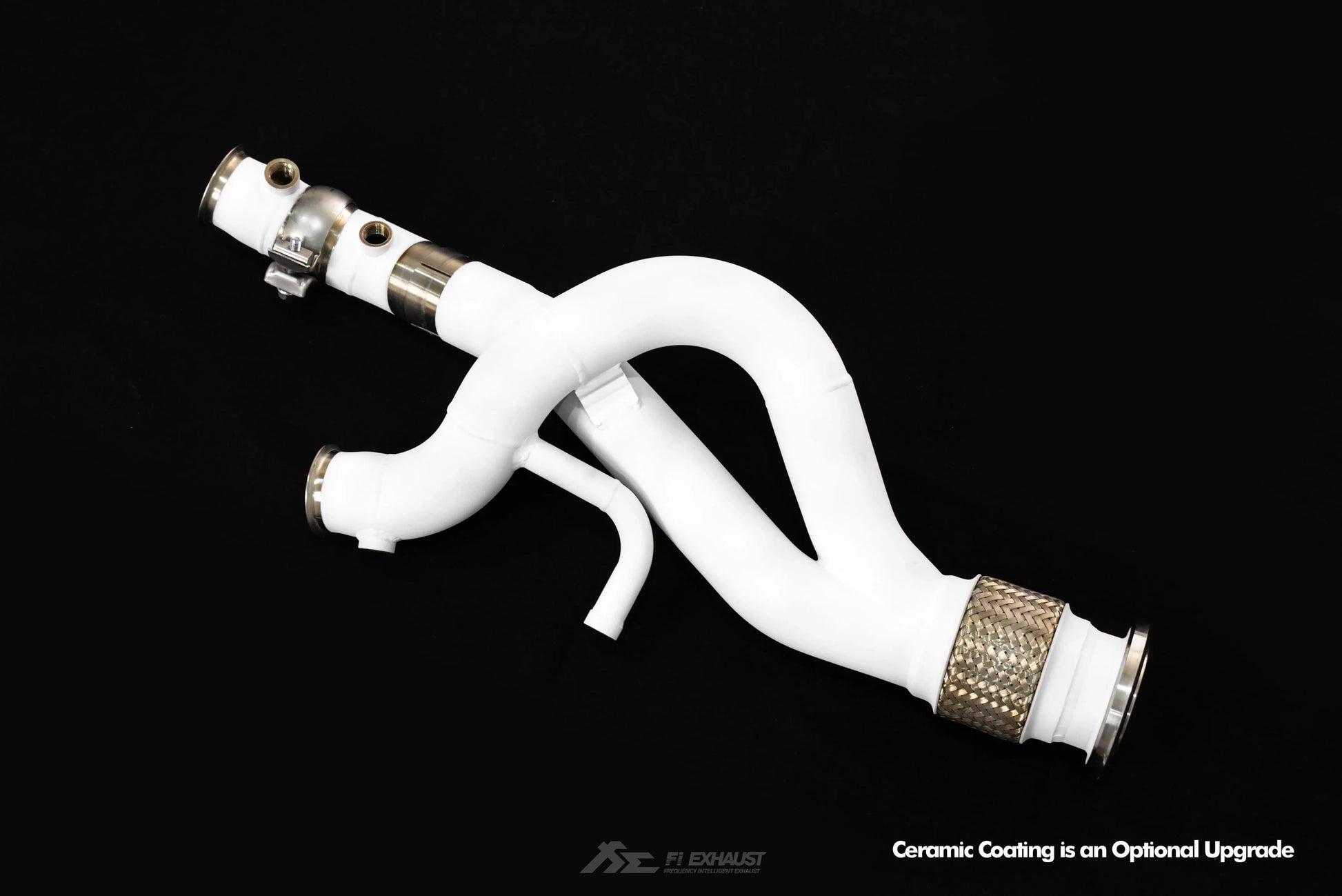 Catless downpipe for Lamborghini Revuelto, featuring advanced heat shielding to significantly reduce heat soak and protect critical engine components from thermal damage.