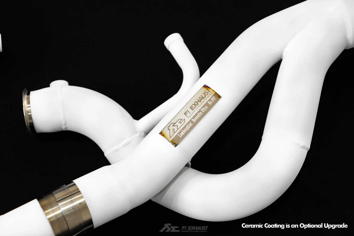 Catless downpipe for Lamborghini Revuelto, featuring advanced heat shielding to significantly reduce heat soak and protect critical engine components from thermal damage.