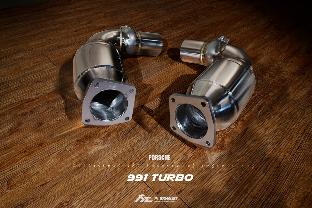 Catless performance downpipes for Porsche 991 Turbo with enhanced sound and maximum exhaust flow